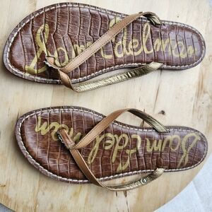Sam Edelman Tan and Gold Croc-Embossed Sandals